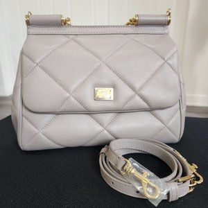 Dolce & Gabbana Quilted Small Miss Sicily Satchel Beige